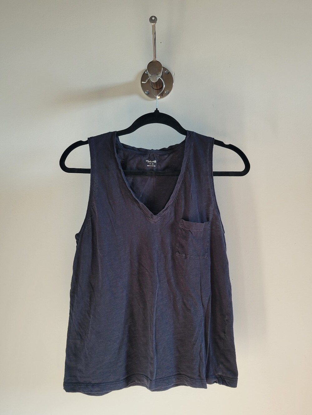 Madewell Heather Black V-Neck Pocket Tank Top 100% Cotton Size Medium